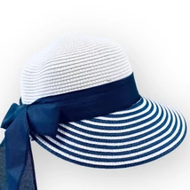 Női szalma sildes sapka, 5675, fehér/sötétkék színben