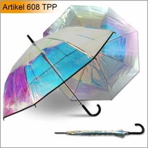 Női automata hosszú esernyő, fekete fém váz, EZÜSTÖSEN ÁTTETSZŐ, átmérő: 103 cm, összecsukva 88 cm, súlya: 352 g. Garancia: 12 hónap 