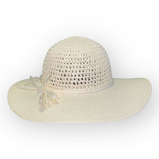 Női horgolt szalma kalap, 17022, ekrü színben