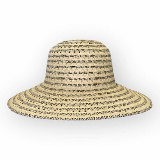 Női szalma kalap, szellőző, 22004, natúr/fekete színben