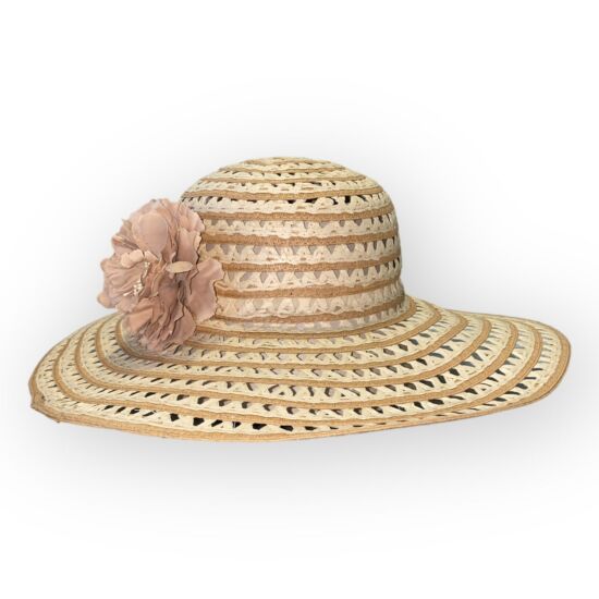 Női szalma kalap, extra széles karima, 22006, törtfehér/bézs színben