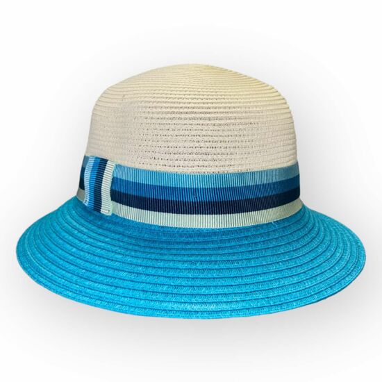 Női exkluzív szalma kalap, 22102, türkiz színben