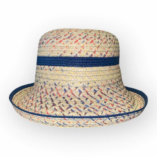 Női exkluzív szalma kalap, 22437, natúr/kék színben