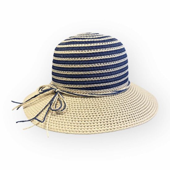 Női szalma-vászon kalap, 3628901, nyers/sötétkék színben