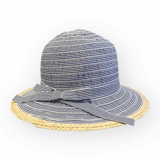 Női szalma-vászon kalap, 3628983, fehér/sötétkék színben