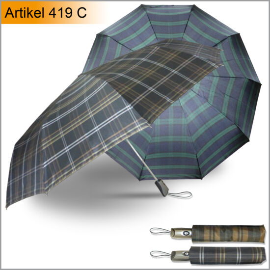 Férfi összecsukható mini esernyő, automatikus nyitás-zárás, 10 paneles, fonalfestett huzat, átmérő: 100 cm, összecsukva 26 cm, súlya: 375 g. Garancia: 12 hónap 