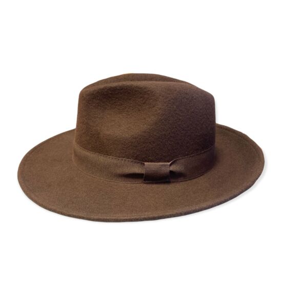 Férfi impregnált gyapjú kalap, középszélű, barna színben, 55