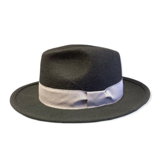 Férfi gyapjú kalap, körben felhajtott, fekete-szürke, 57