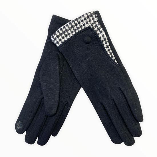 Női velvet jersey kesztyű, tyúkláb, fekete színben
