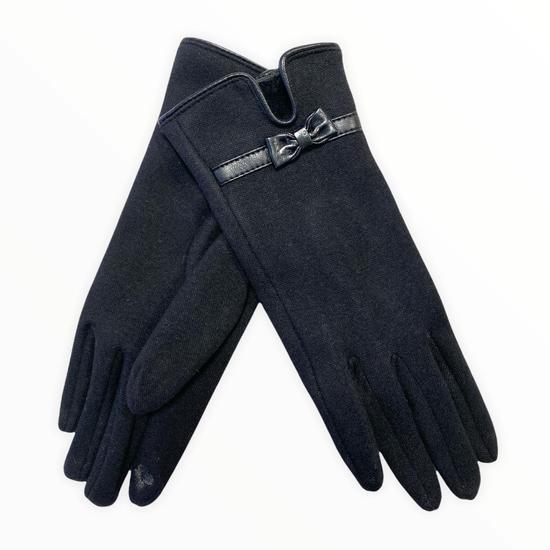 Női velvet jersey kesztyű, masnis, fekete színben